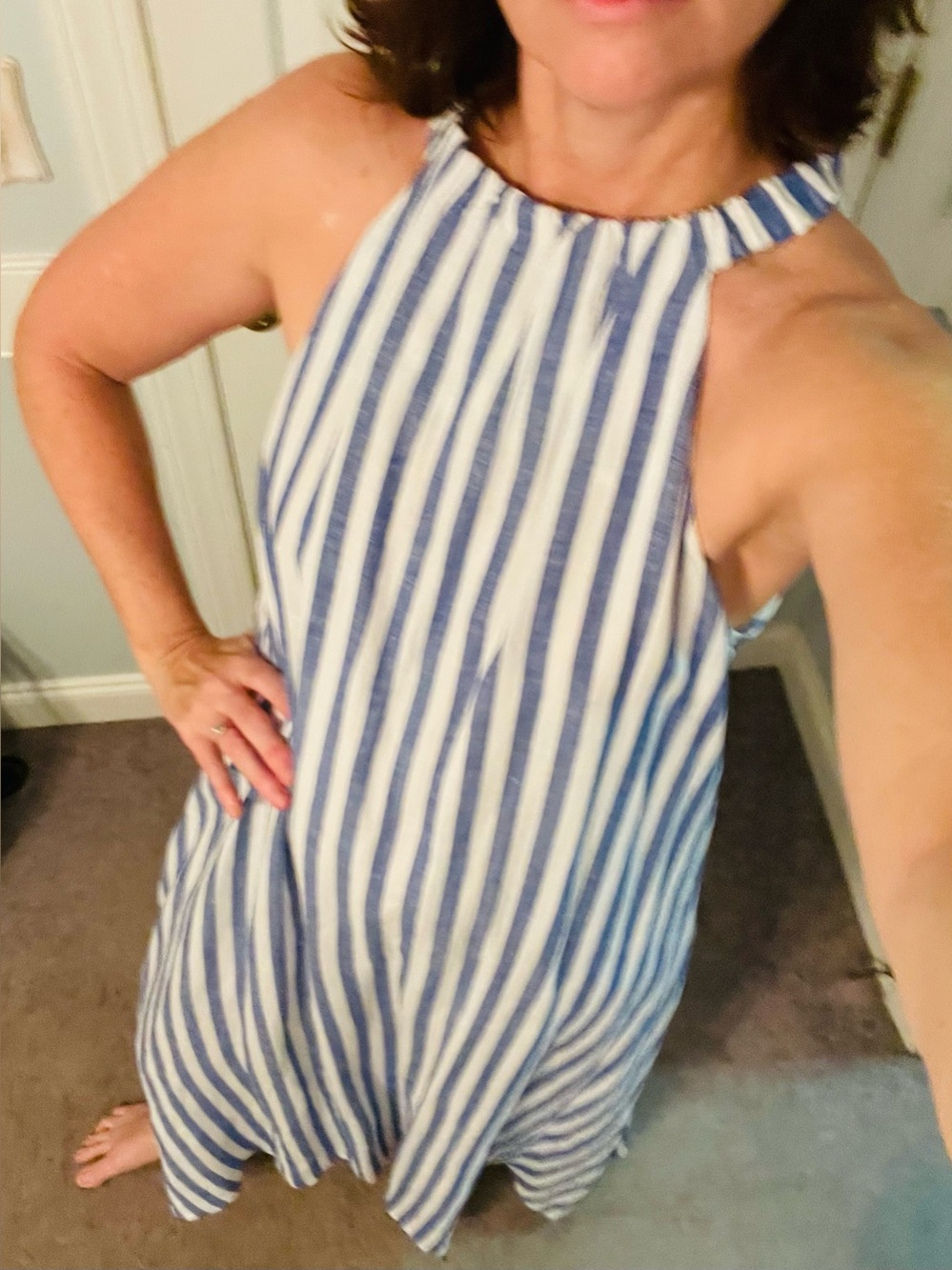 LOFT Blue and White Striped Maxi Dress